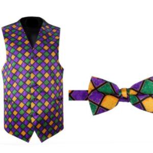 Mardi Gras Windowpane Vest and Bow Tie